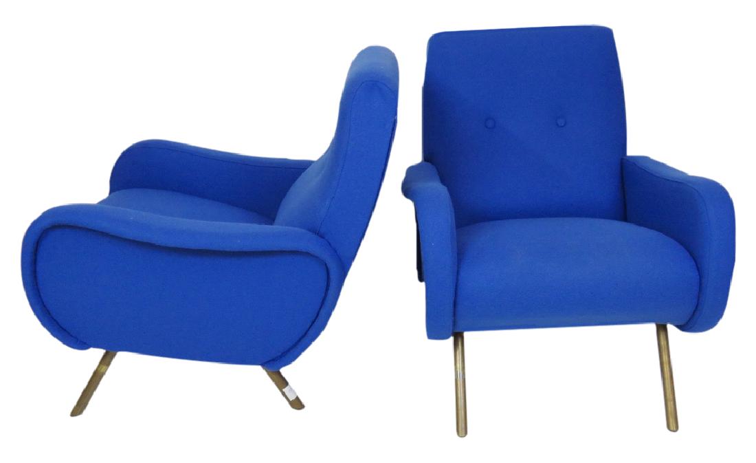Pair MARCO ZANUSO MODERN METAL LEG LOUNGE CHAIRS (1 of 5)