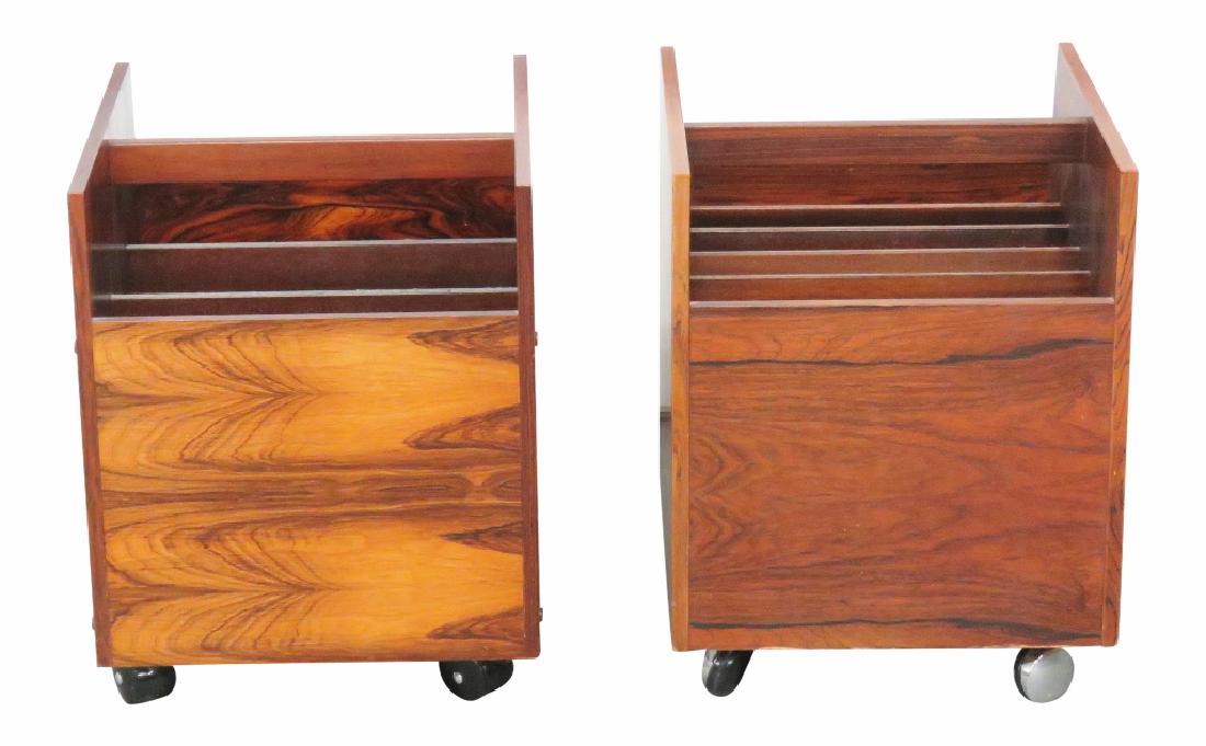 Pair BAGN MOBEL INDUSTRIES MODERN ROLLING MAGAZINE: Bruksbo Modell. 17 1/2"h. x 13 3/4"w. x 16"d.