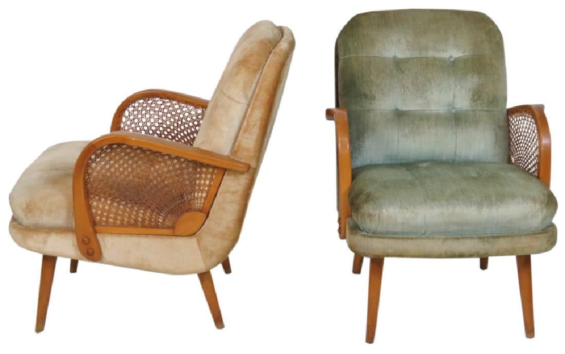 Pair MODERN DESIGN UPHOLSTERED & CANED LOUNGE CHAIRS (1 of 6)