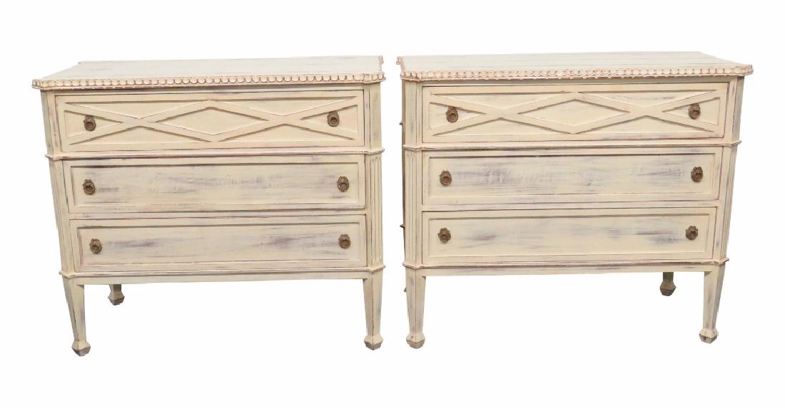 Pair LOUIS XV STYLE DISTRESSED CREAM PAINTED COMMODES (1 of 6)