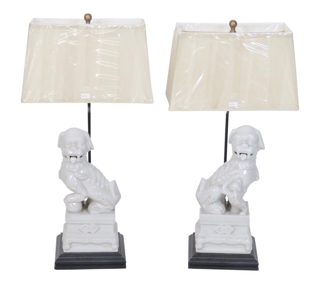 Pair ASIAN STYLE CERAMIC FOO DOG LAMPS (1 of 4)