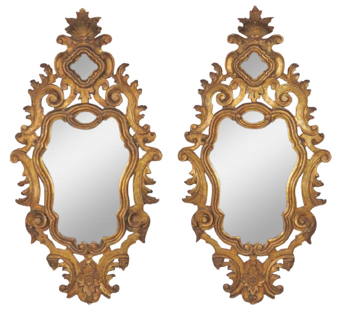 Pair ITALIAN GILT CARVED HANGING MIRRORS (1 of 5)