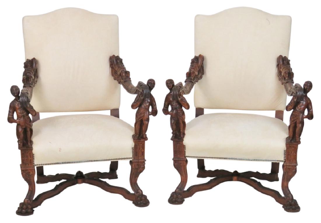 Pair ITALIAN CARVED FIGURAL BLACKAMOOR ARMCHAIRS (1 of 10)
