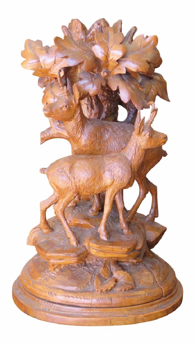 BLACK FOREST STYLE CARVED DEER STATUE (1 of 5)