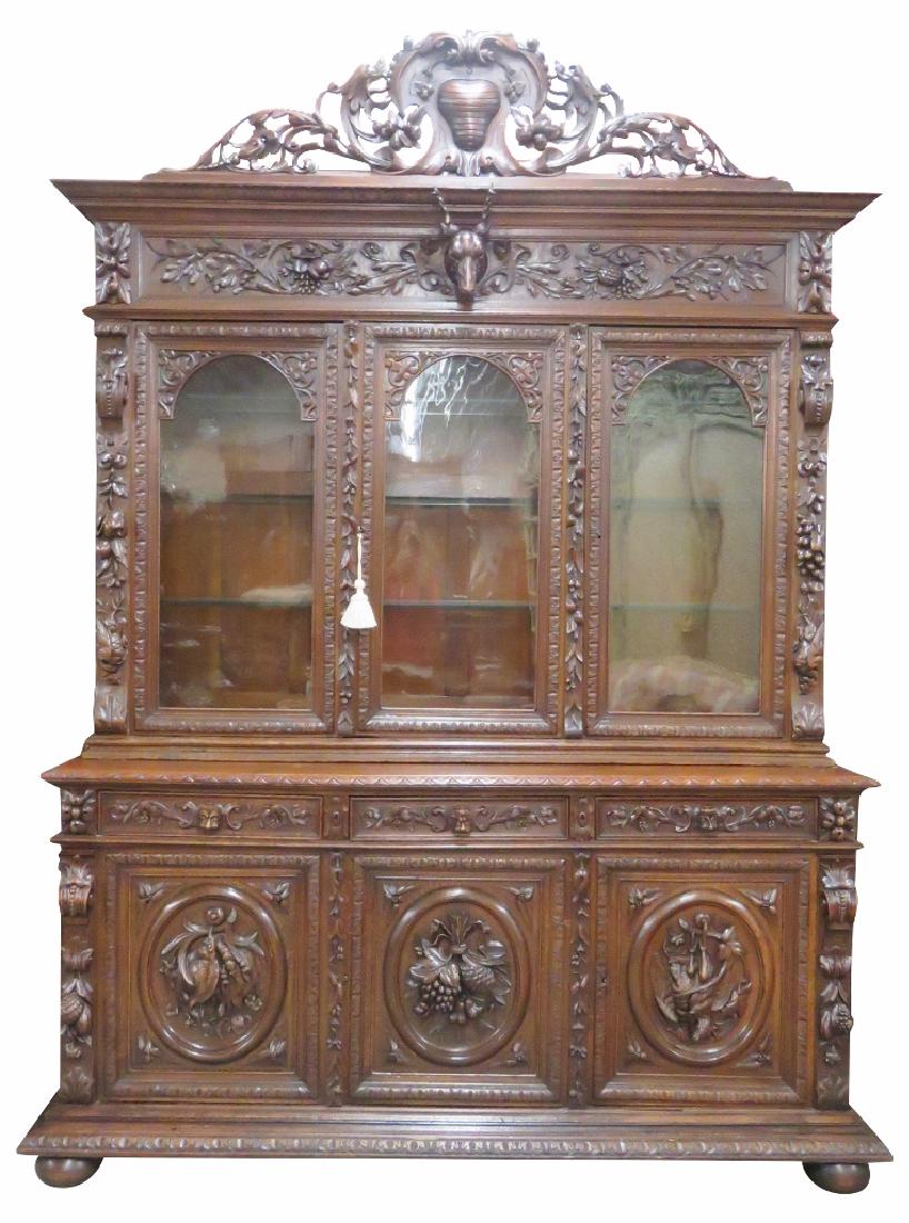 19th c. CARVED HUNTBOARD/SERVER/BOOKCASE (1 of 6)