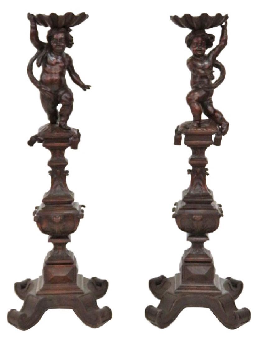 Pair 19th c. ANTIQUE ITALIAN CARVED PUTTIS on PEDESTALS (1 of 9)