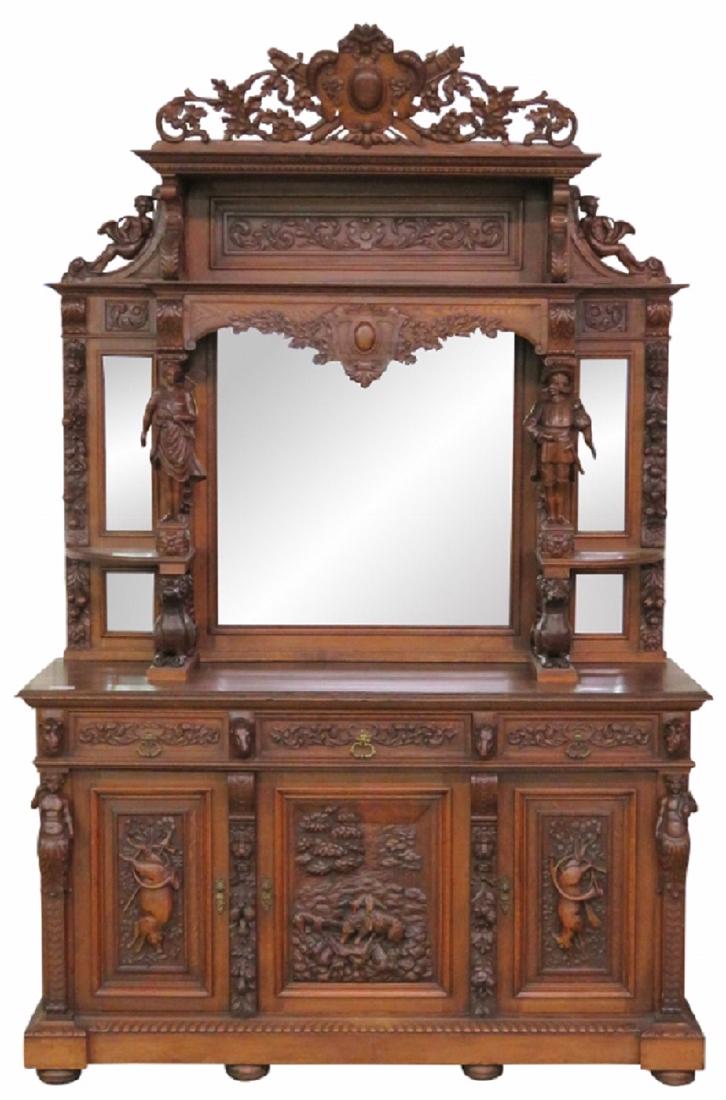 19th c. CONTINENTAL FIGURAL CARVED OAK SIDEBOARD (1 of 9)