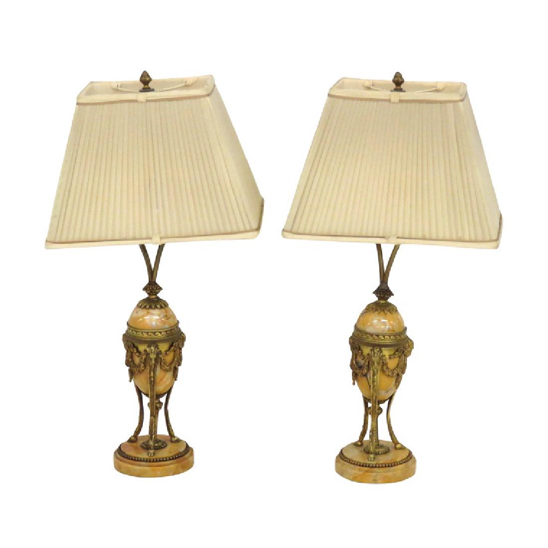 Pair ANTIQUE FRENCH EMPIRE STYLE BRONZE & MARBLE LAMPS (1 of 7)