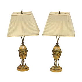 Pair ANTIQUE FRENCH EMPIRE STYLE BRONZE & MARBLE LAMPS (1 of 7)