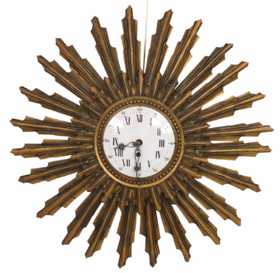 ANTIQUE ITALIAN GILT WOOD SUNBURST CLOCK (1 of 6)