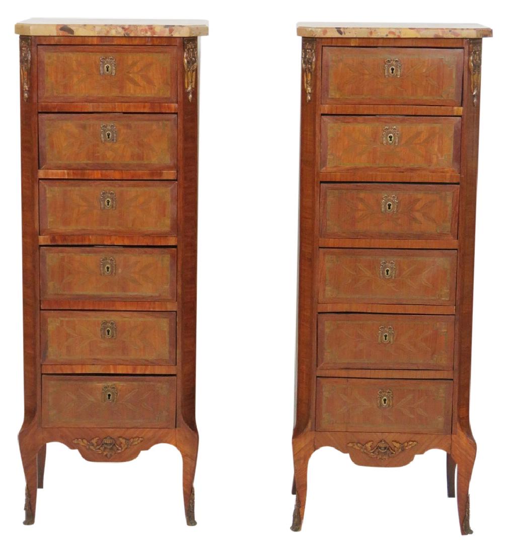 Pair PARQUETRY INLAID MARBLETOP LINGERIE CHESTS (1 of 7)