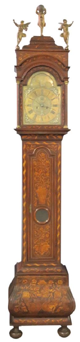 18th c. DUTCH MARQUETRY BOMBE GRANDFATHER'S CLOCK (1 of 10)