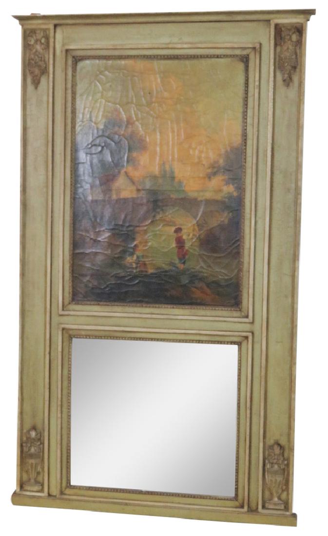 ANTIQUE FRENCH PAINTED & CARVED TRUMEAU MIRROR (1 of 8)