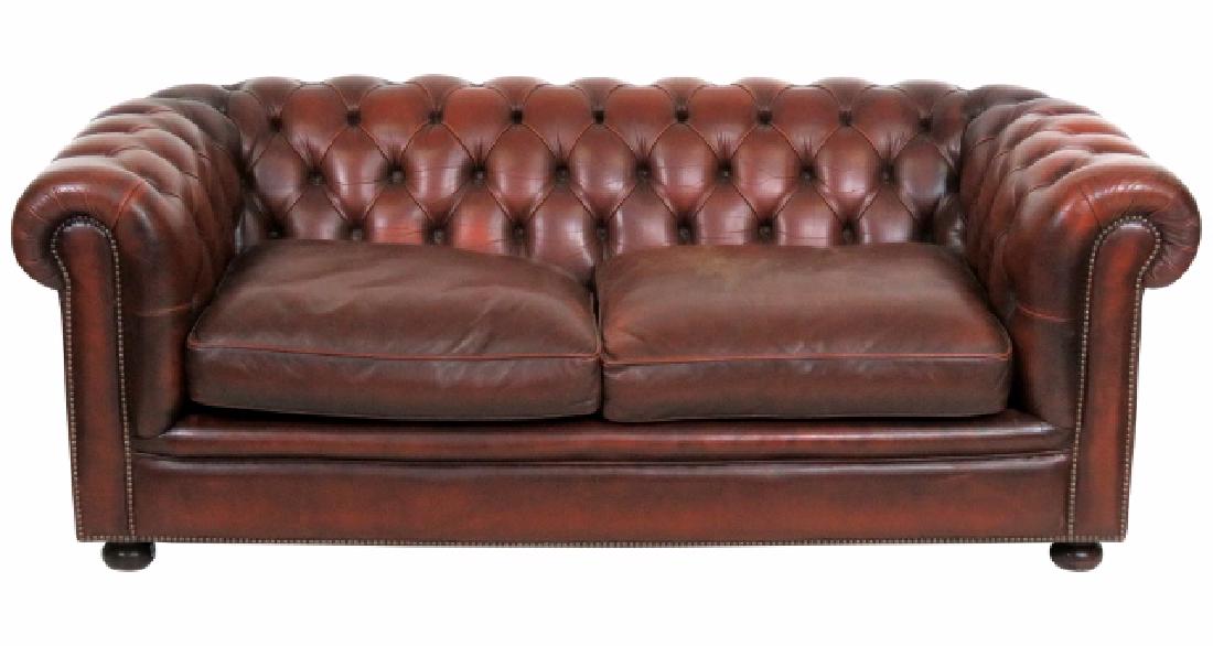 ANTIQUE ENGLISH LEATHER CHESTERFIELD SOFA (1 of 7)