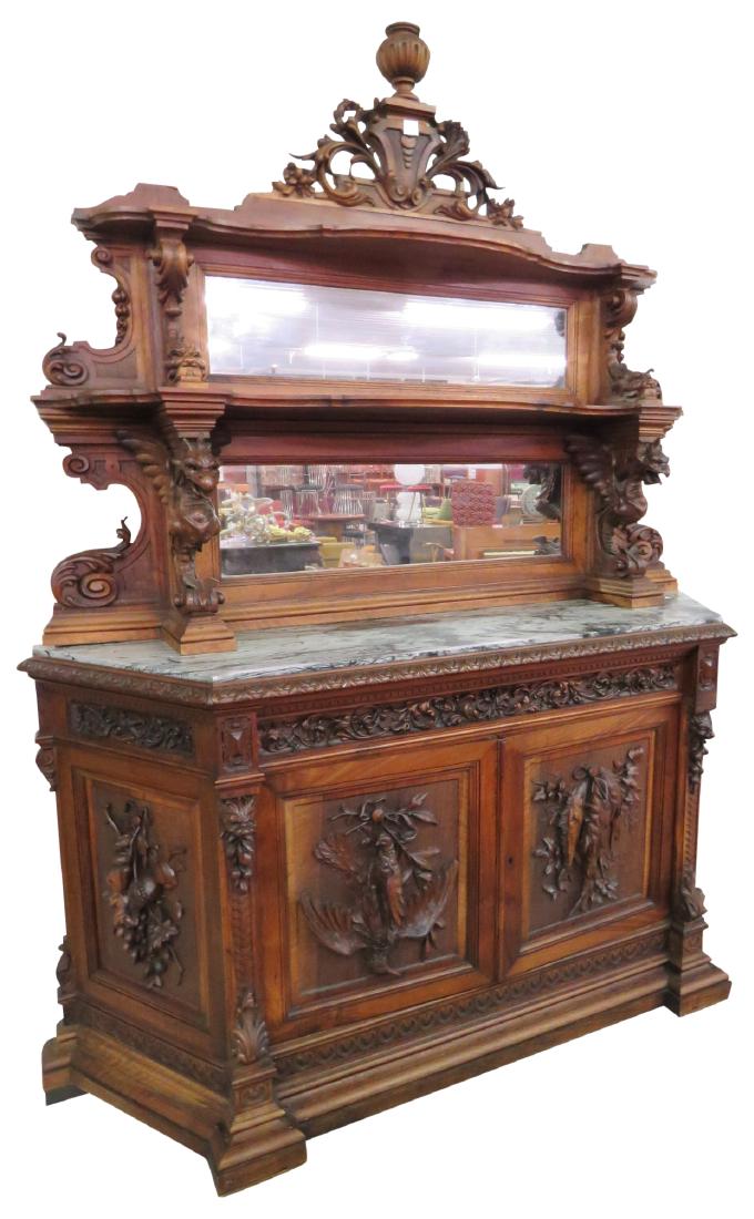 19th c. GRIFFIN FIGURAL CARVED MARBLETOP SIDEBOARD (1 of 8)