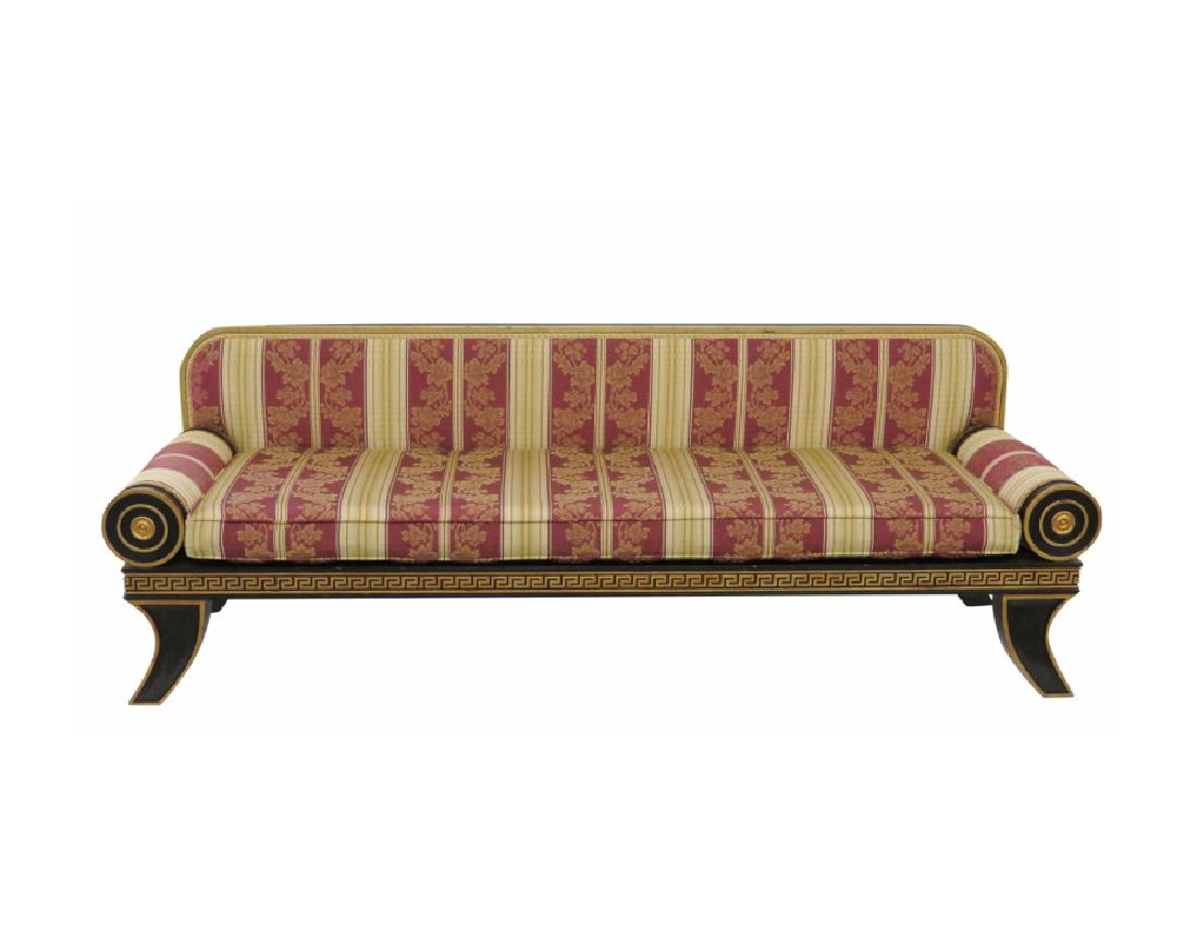 REGENCY STYLE EBONIZED & GILT FAINTING SOFA (1 of 5)