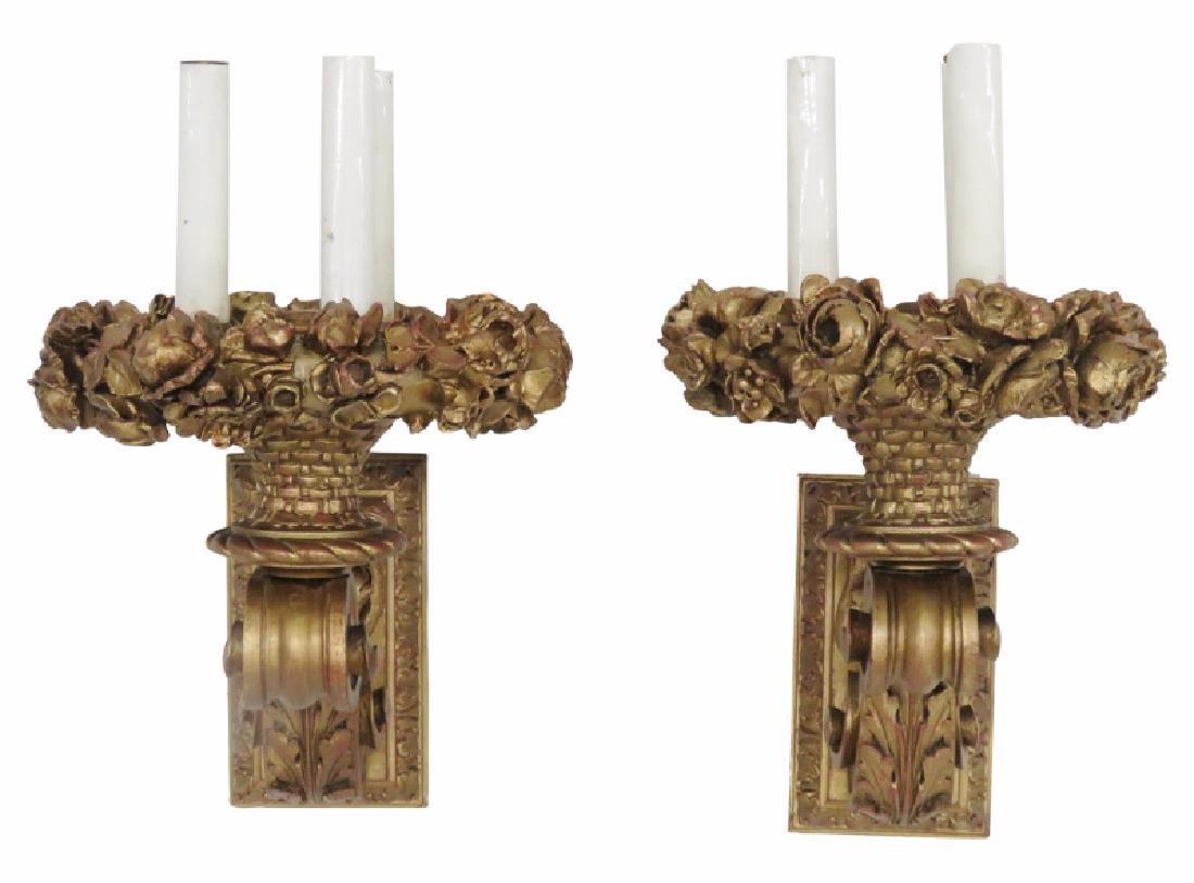 Pair GILT CARVED VICTORIAN SCONCES (1 of 5)