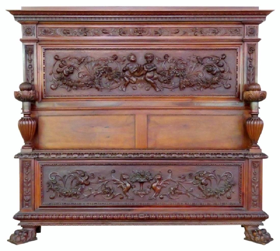 19th c. CONTINENTAL FIGURAL CARVED BED (1 of 7)