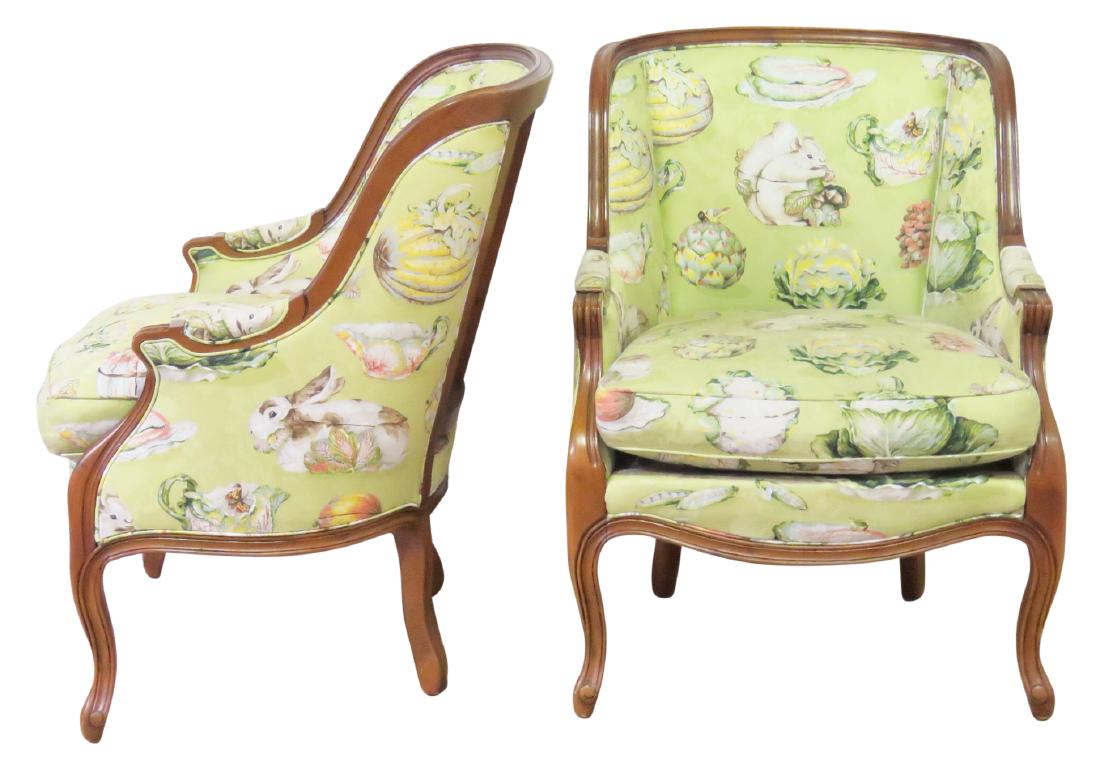 Pair LOUIS XV STYLE UPHOLSTERED BERGERES (1 of 6)