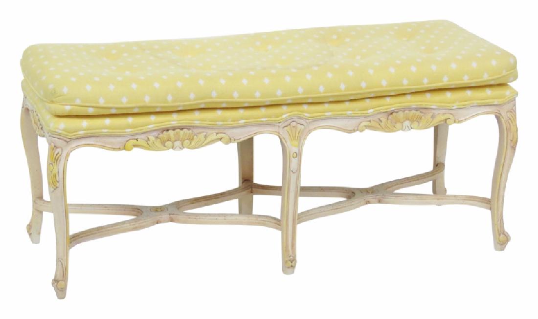 LOUIS XVI STYLE DISTRESSED PAINTED TUFTED WINDOW BENCH (1 of 3)