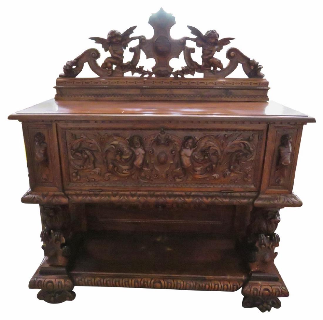 19th c. CONTINENTAL CARVED WALNUT DESK (1 of 10)