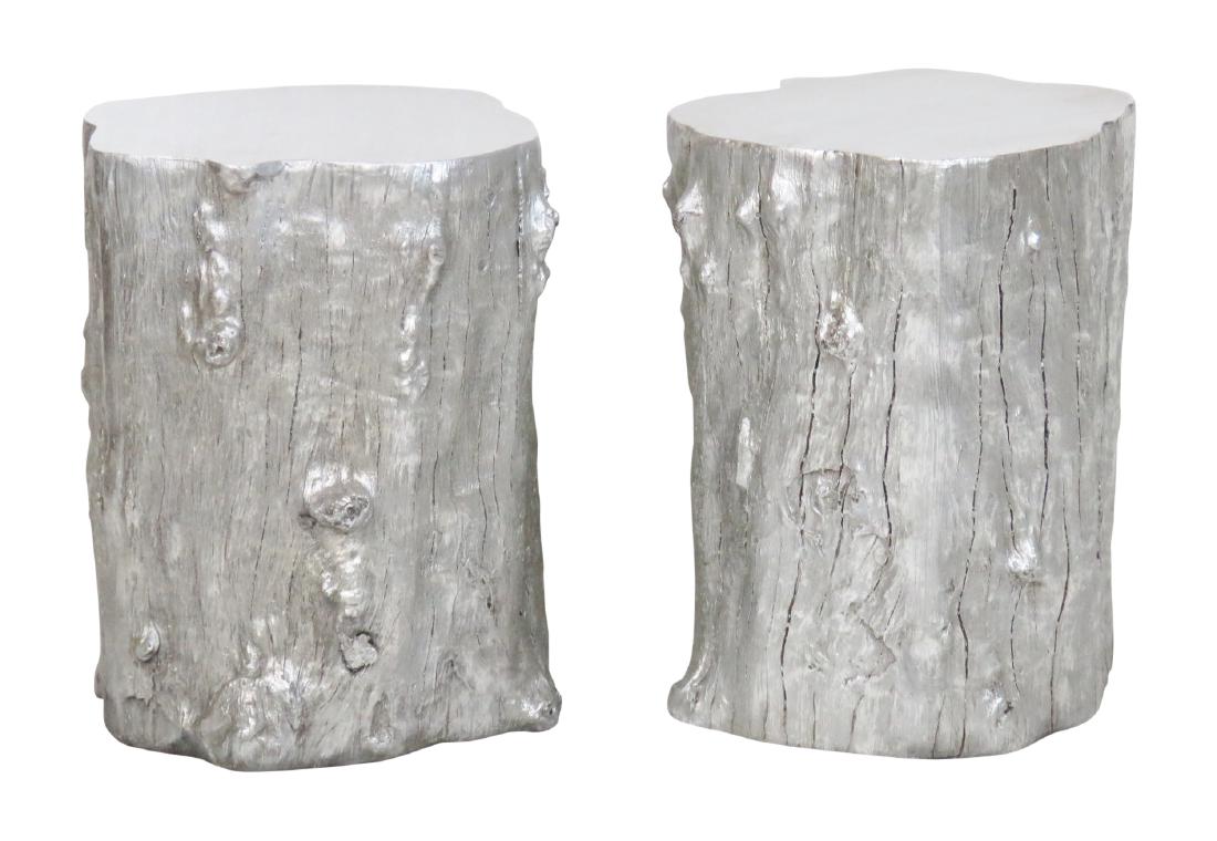 Pair SILVER GILT PAINTED FAUX STUMP END TABLES (1 of 3)