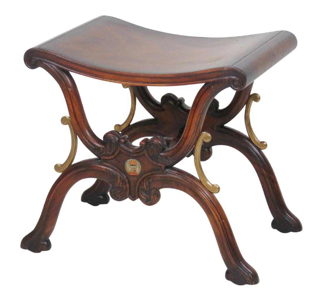 DIRECTOIRE STYLE WALNUT CARVED CERULE FOOTSTOOL (1 of 4)