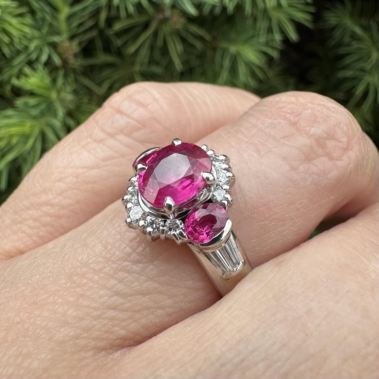 Platinum GIA Oval Bright Burma Ruby & Diamond Ring - 2