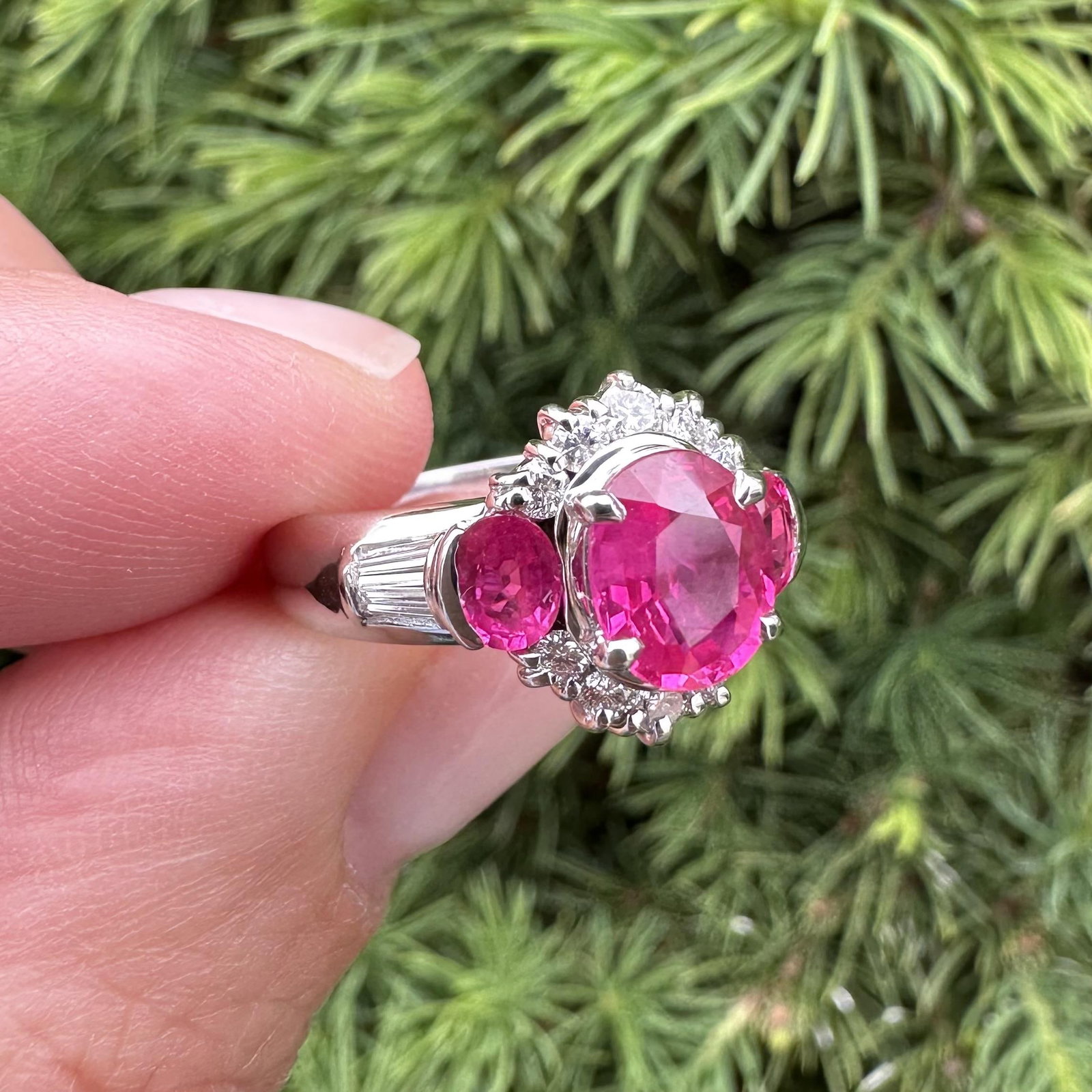 Platinum GIA Oval Bright Burma Ruby & Diamond Ring - 4