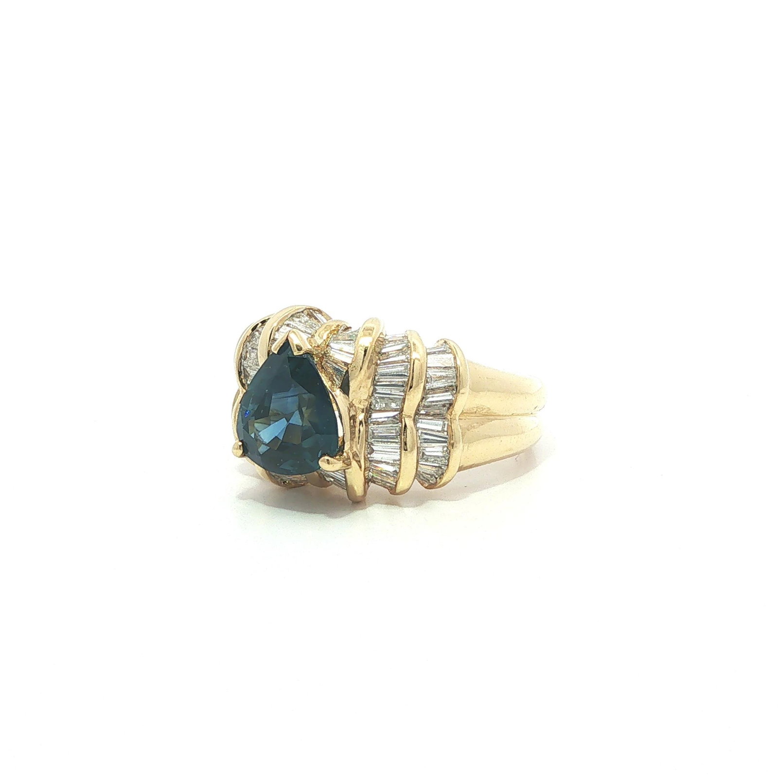 18k Gold GIA Pear Sapphire w/ Diamond Statement Ring - 9