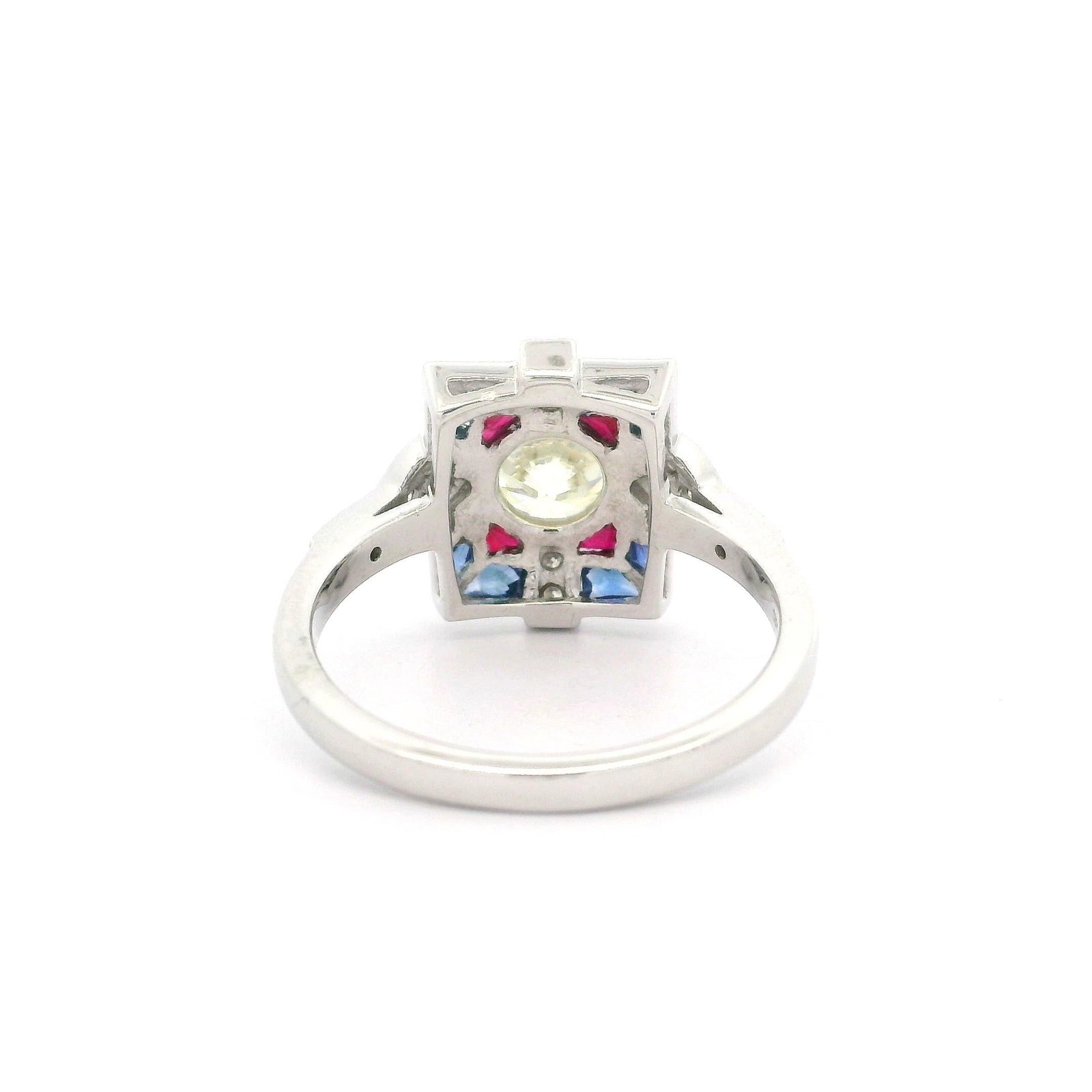 18k White Gold Old Diamond Ruby & Sapphire Target Ring - 5