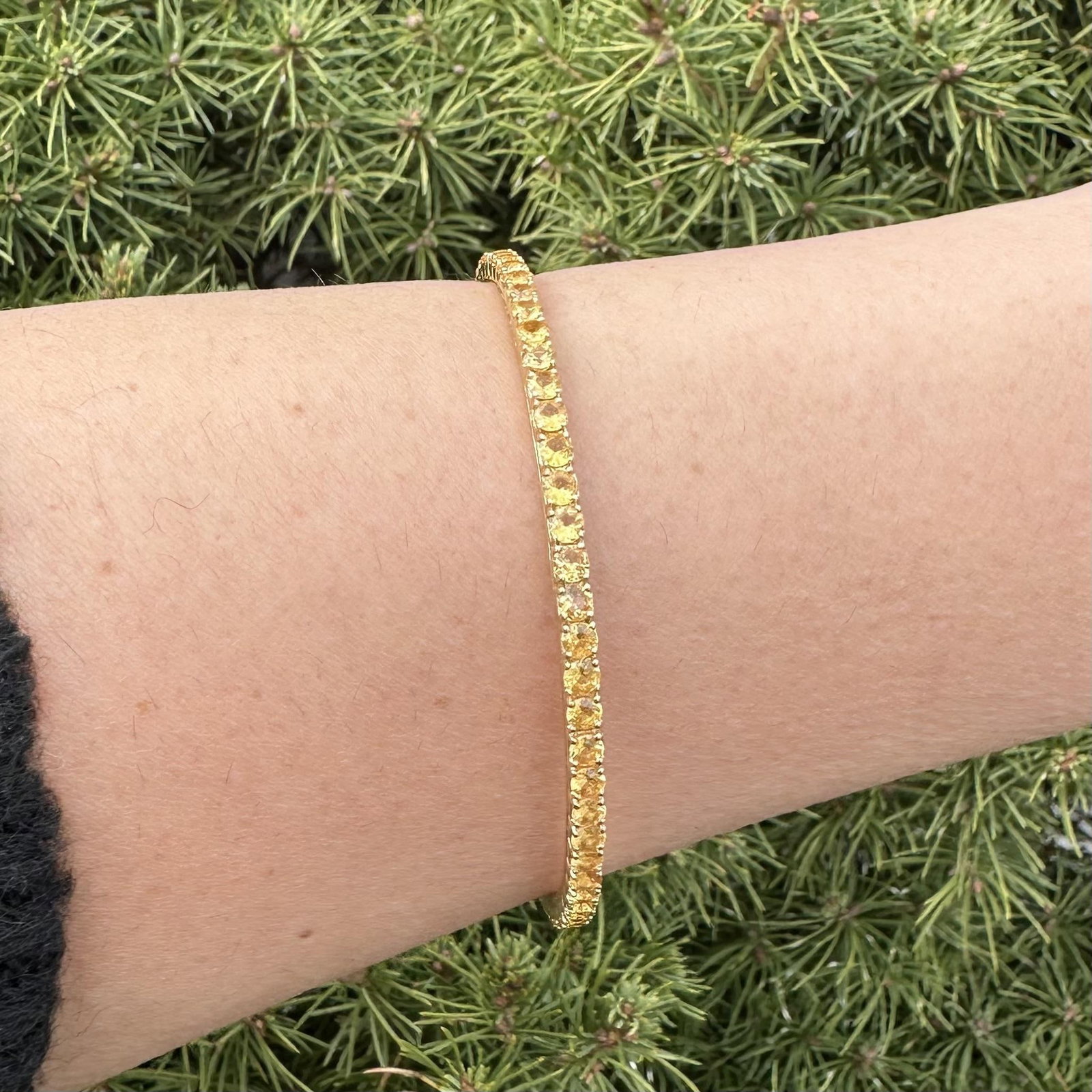 18k Gold Yellow Sapphire Eternity Tennis Slip On Bangle - 2