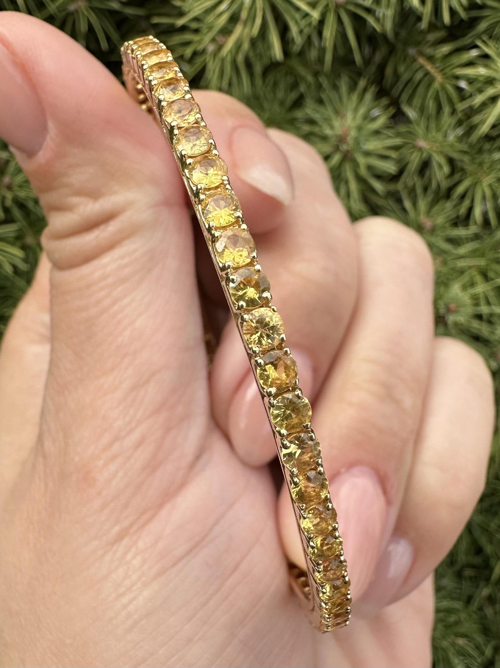 18k Gold Yellow Sapphire Eternity Tennis Slip On Bangle - 7
