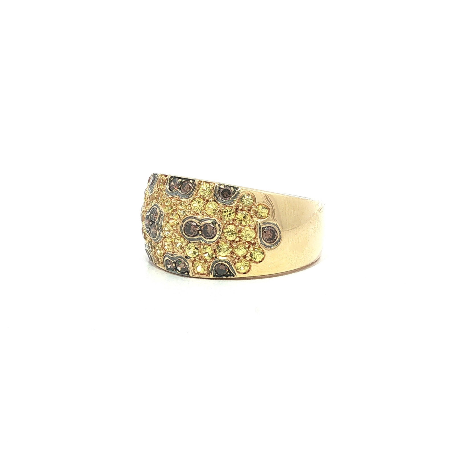 18k Gold Sapphire & Cognac Diamond Wide Cigar Band Ring - 3