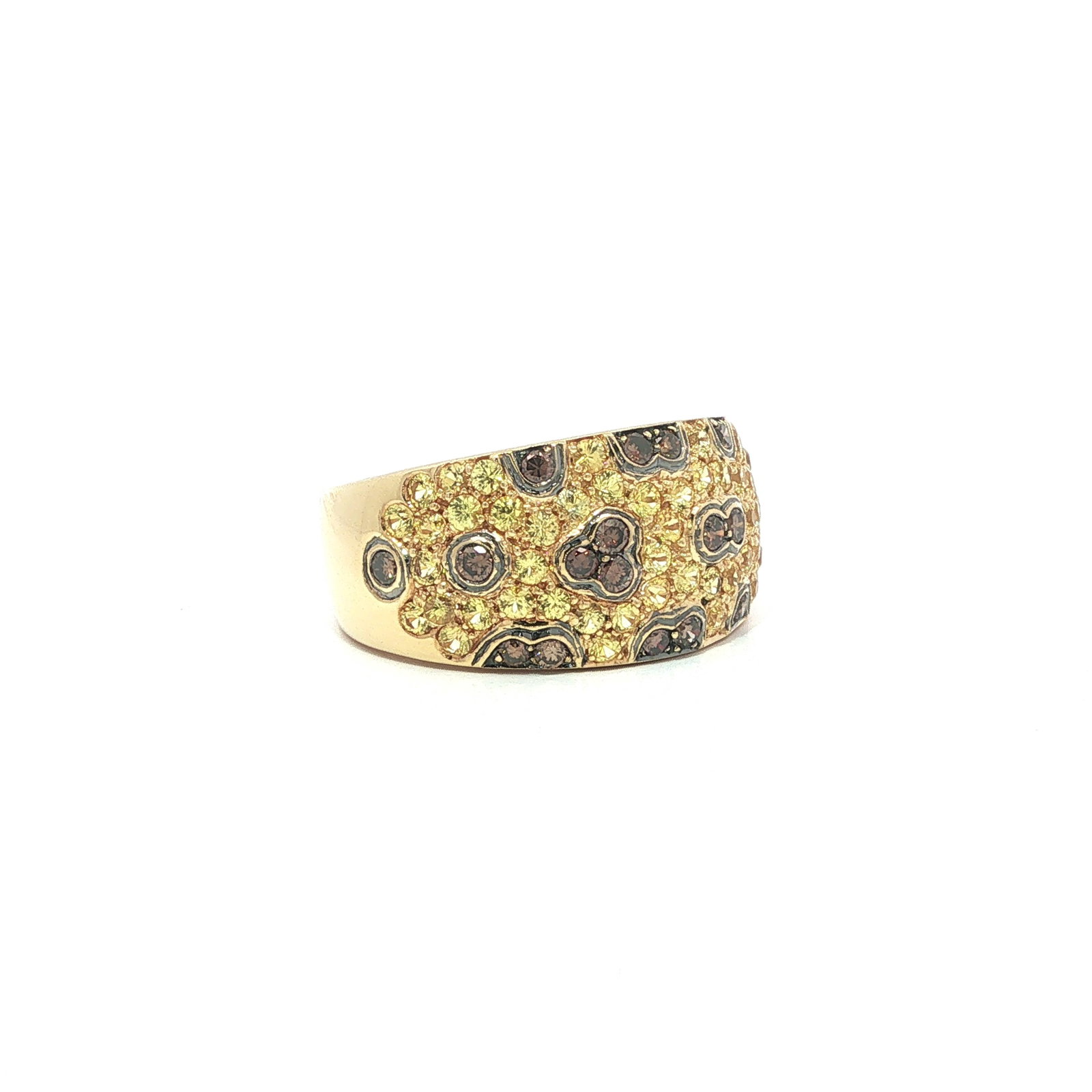 18k Gold Sapphire & Cognac Diamond Wide Cigar Band Ring - 4