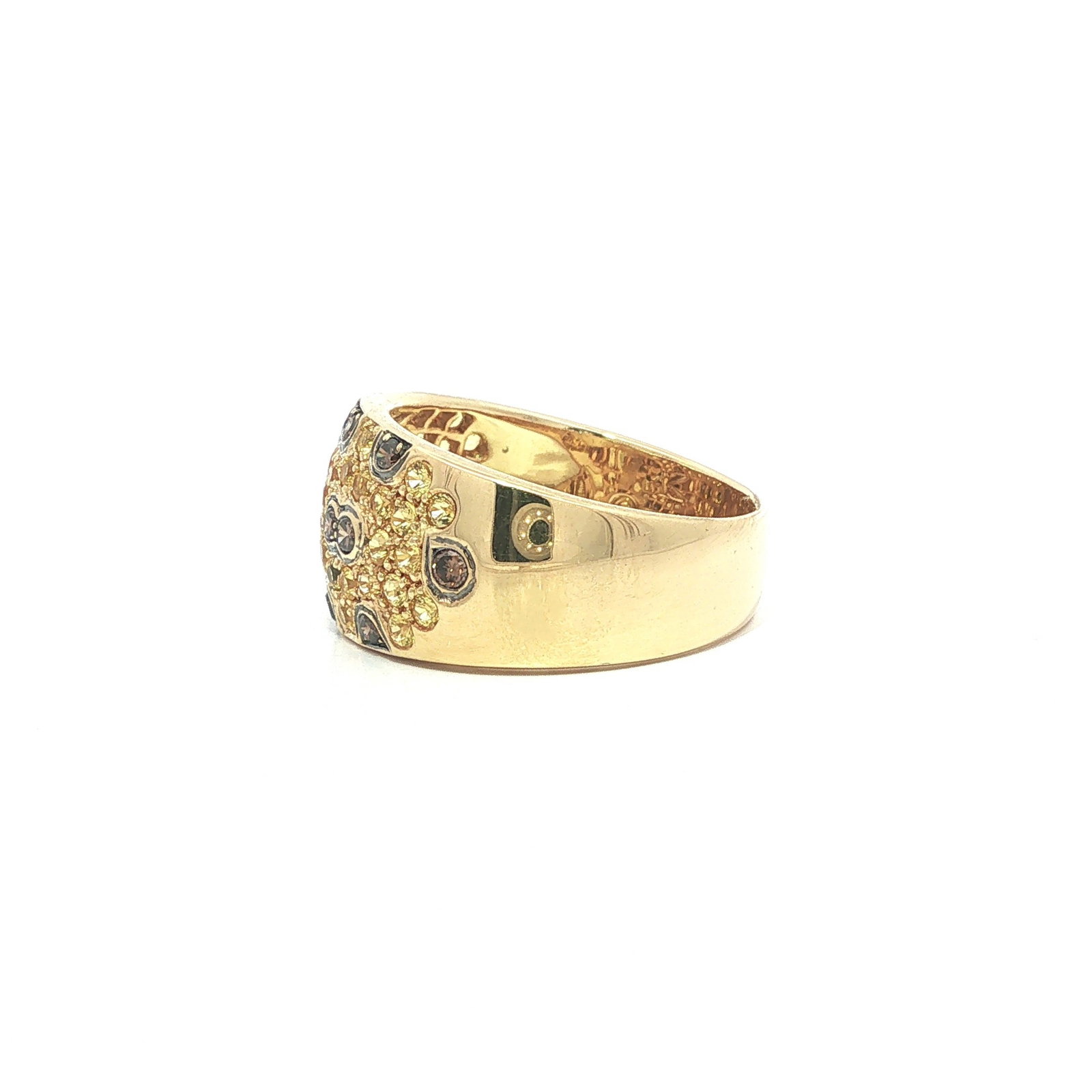 18k Gold Sapphire & Cognac Diamond Wide Cigar Band Ring - 5