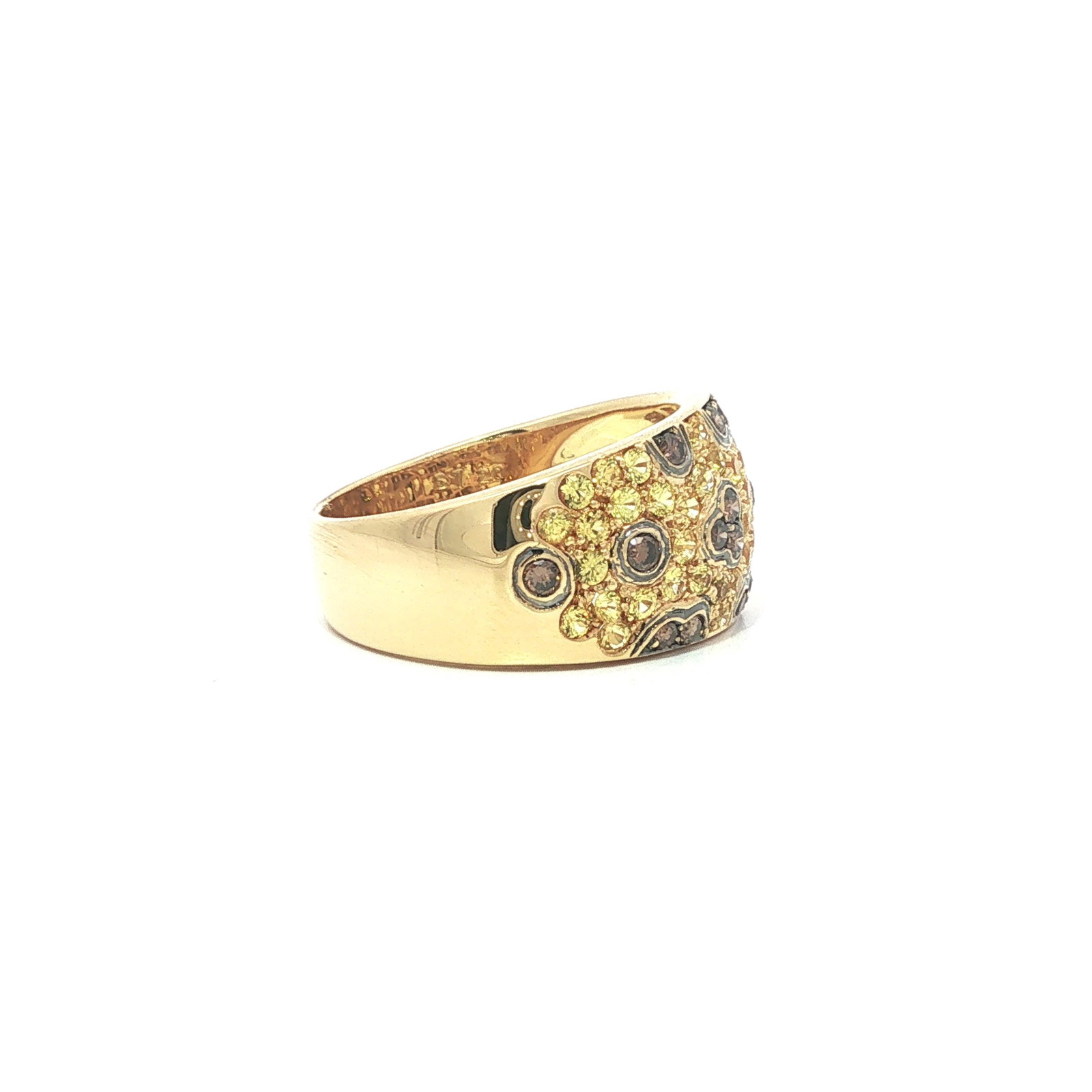 18k Gold Sapphire & Cognac Diamond Wide Cigar Band Ring - 6