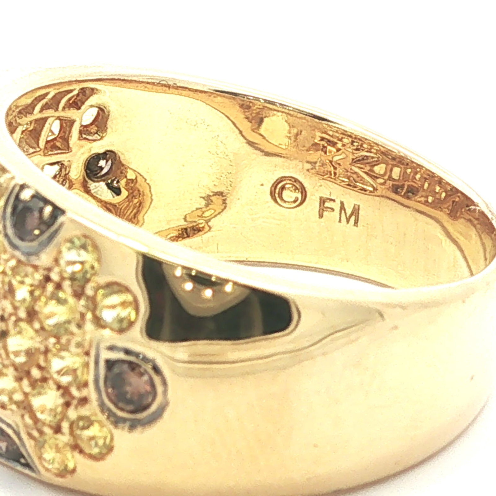 18k Gold Sapphire & Cognac Diamond Wide Cigar Band Ring - 8
