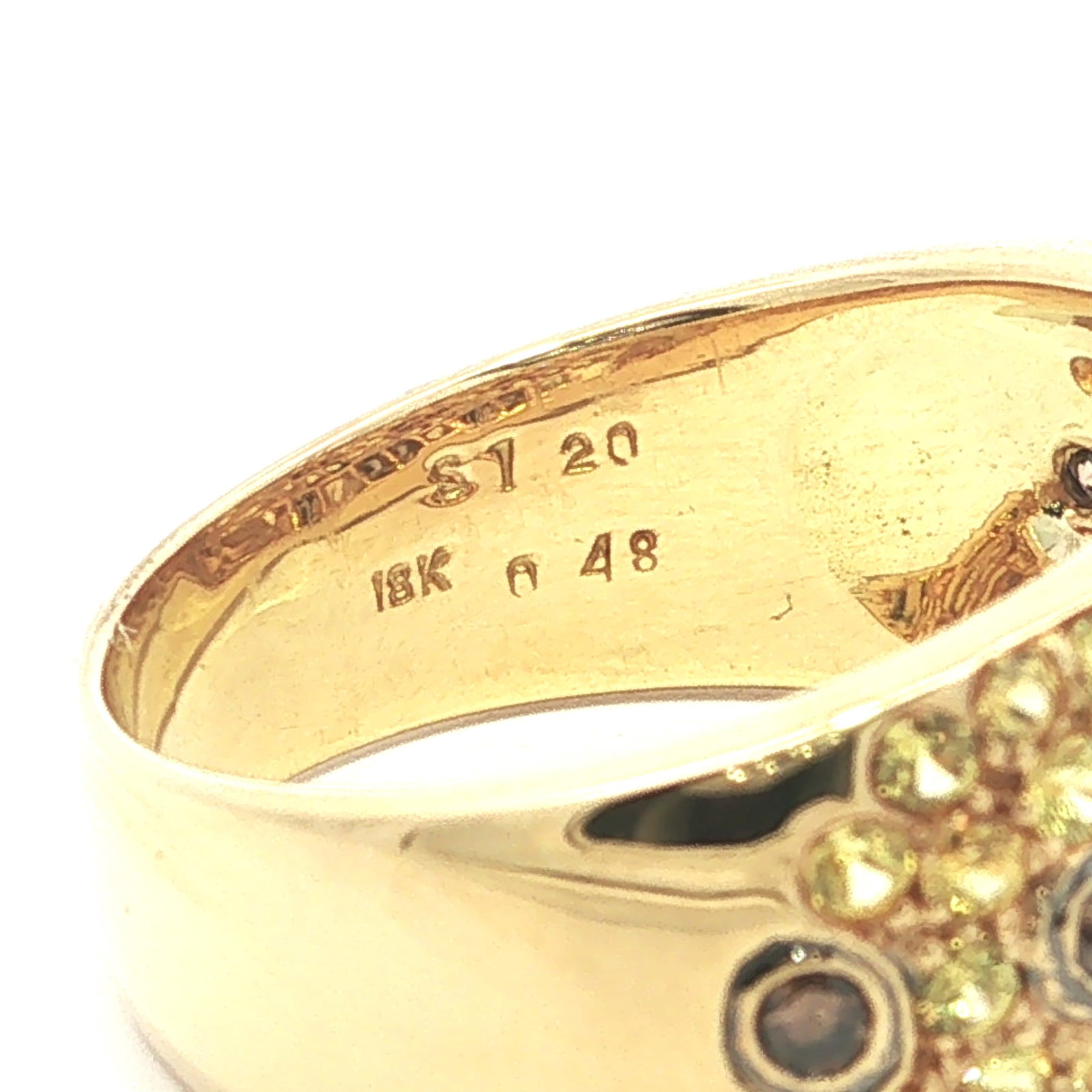 18k Gold Sapphire & Cognac Diamond Wide Cigar Band Ring - 9