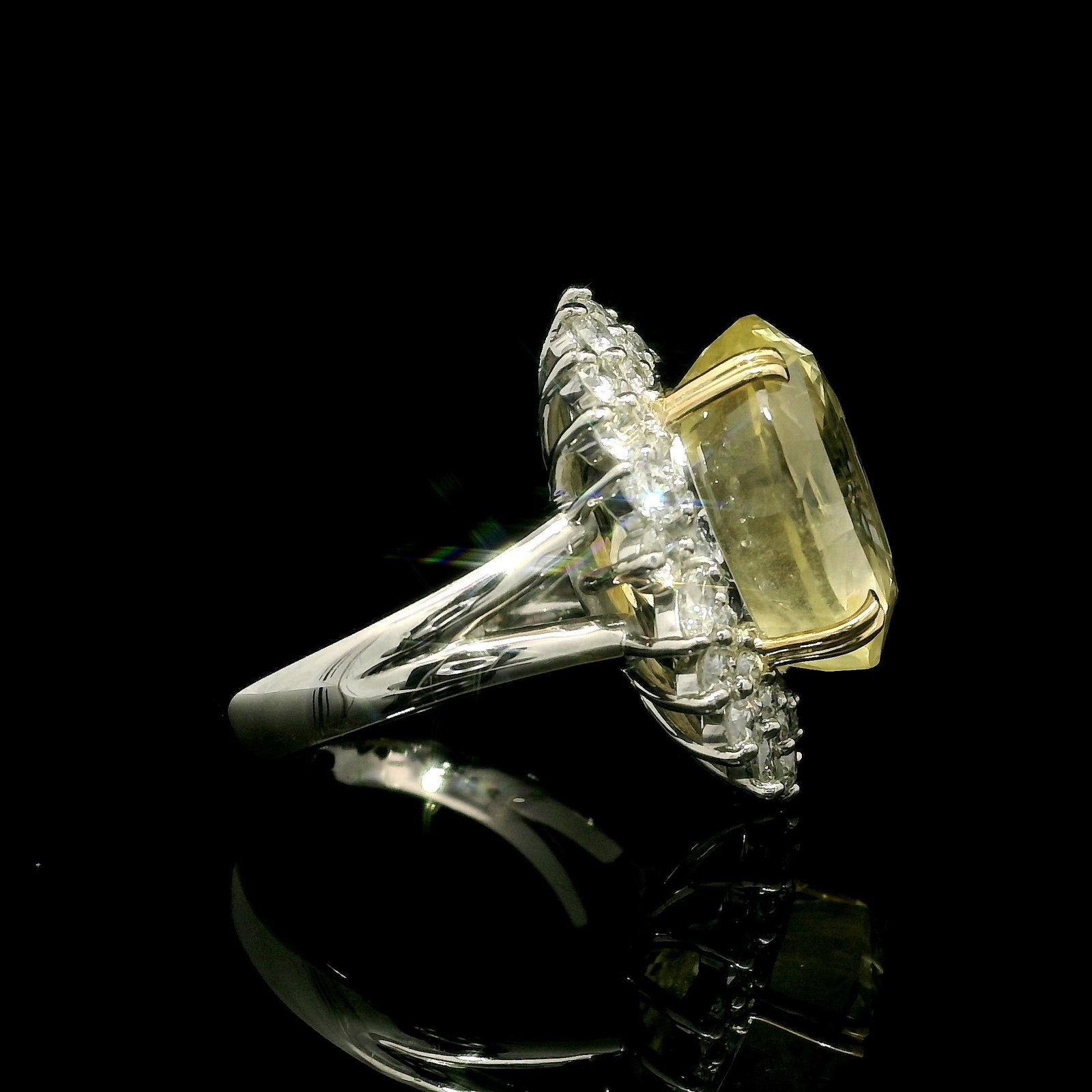 Platinum & Gold GIA Yellow Sapphire Diamond Ring - 13