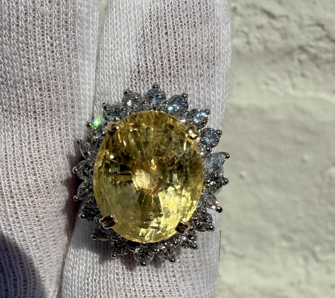Platinum & Gold GIA Yellow Sapphire Diamond Ring - 15
