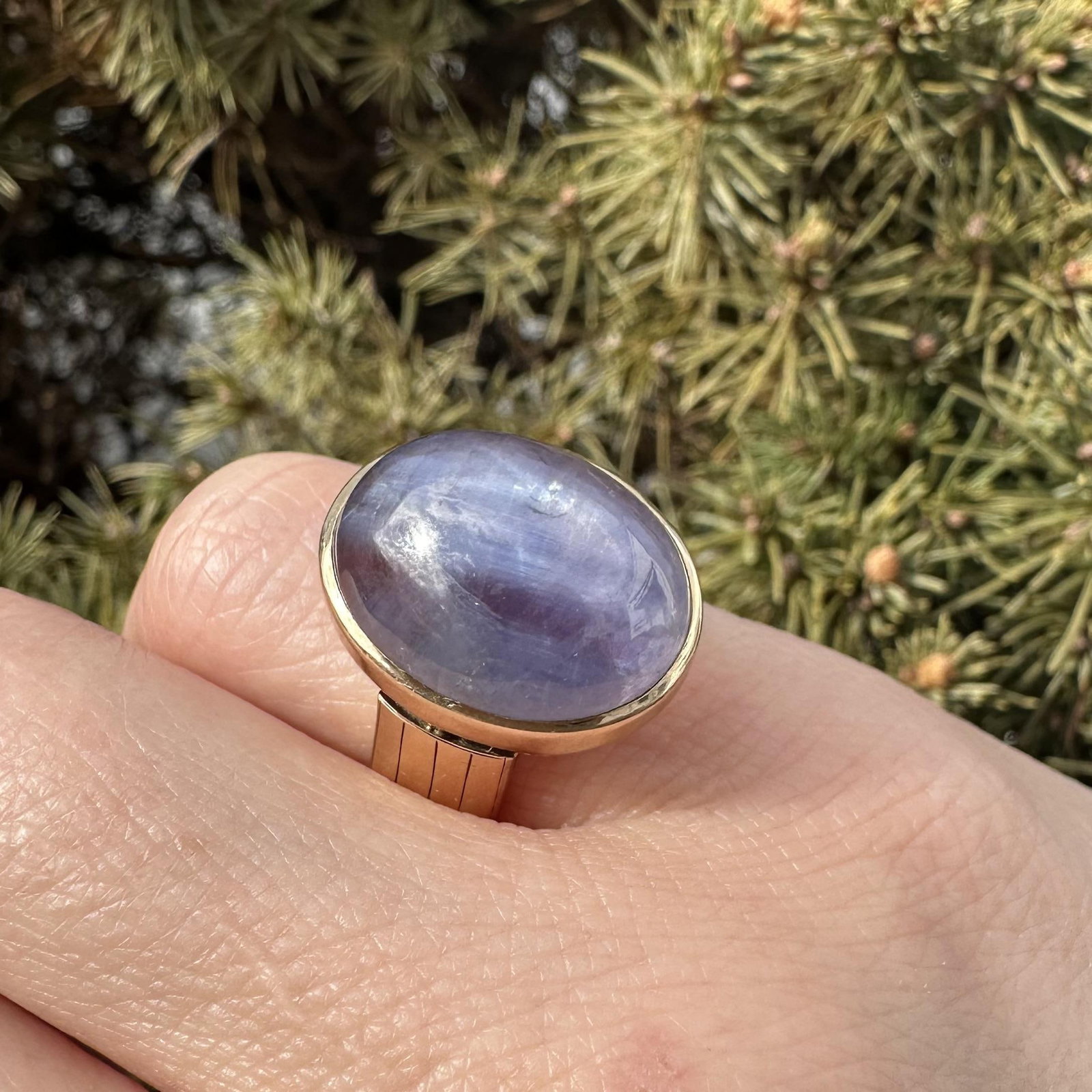 14k Yellow Gold Purple Star Sapphire Solitaire Ring - 11