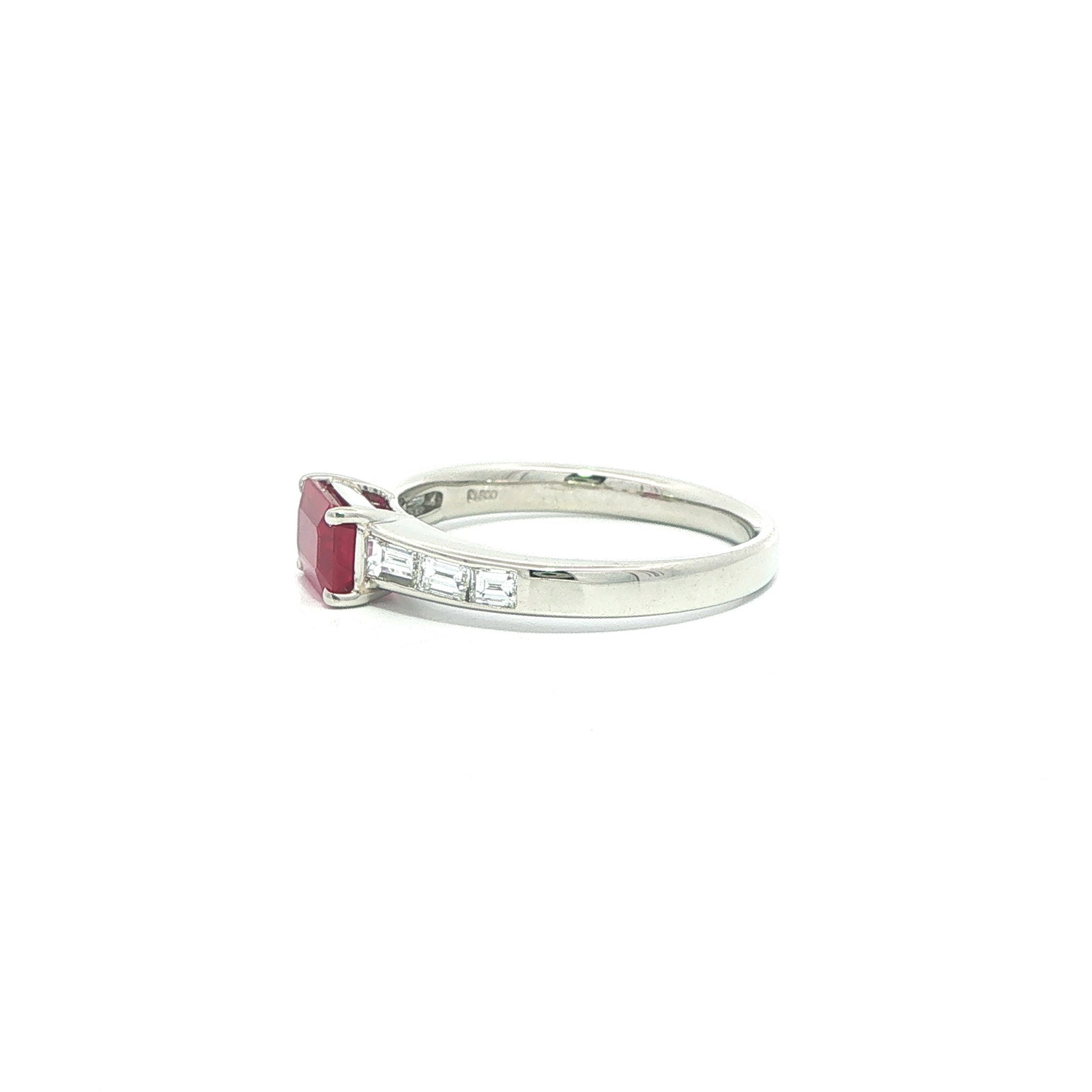 Platinum GIA Burma Ruby w/ Baguette Diamond Ring - 4