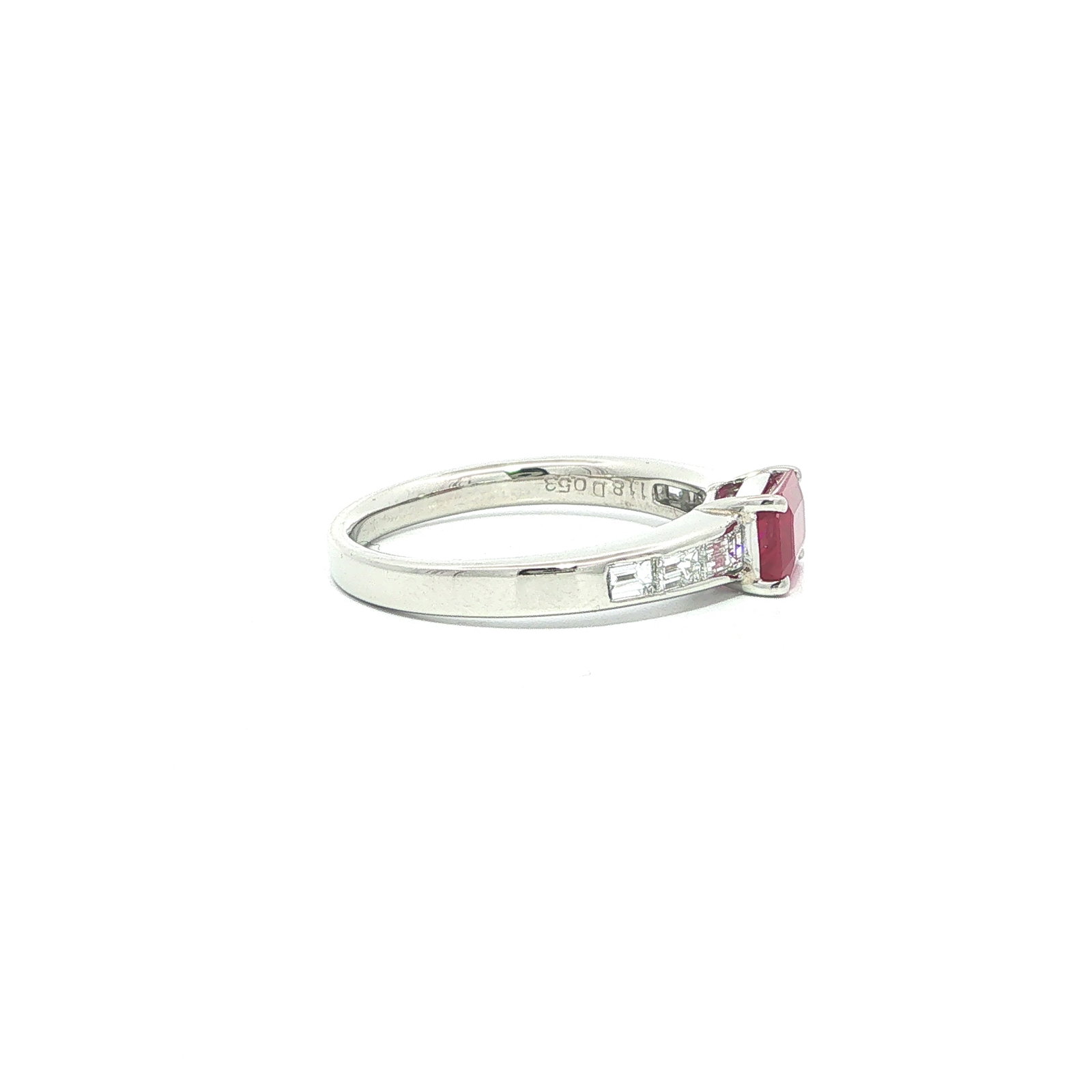 Platinum GIA Burma Ruby w/ Baguette Diamond Ring - 5