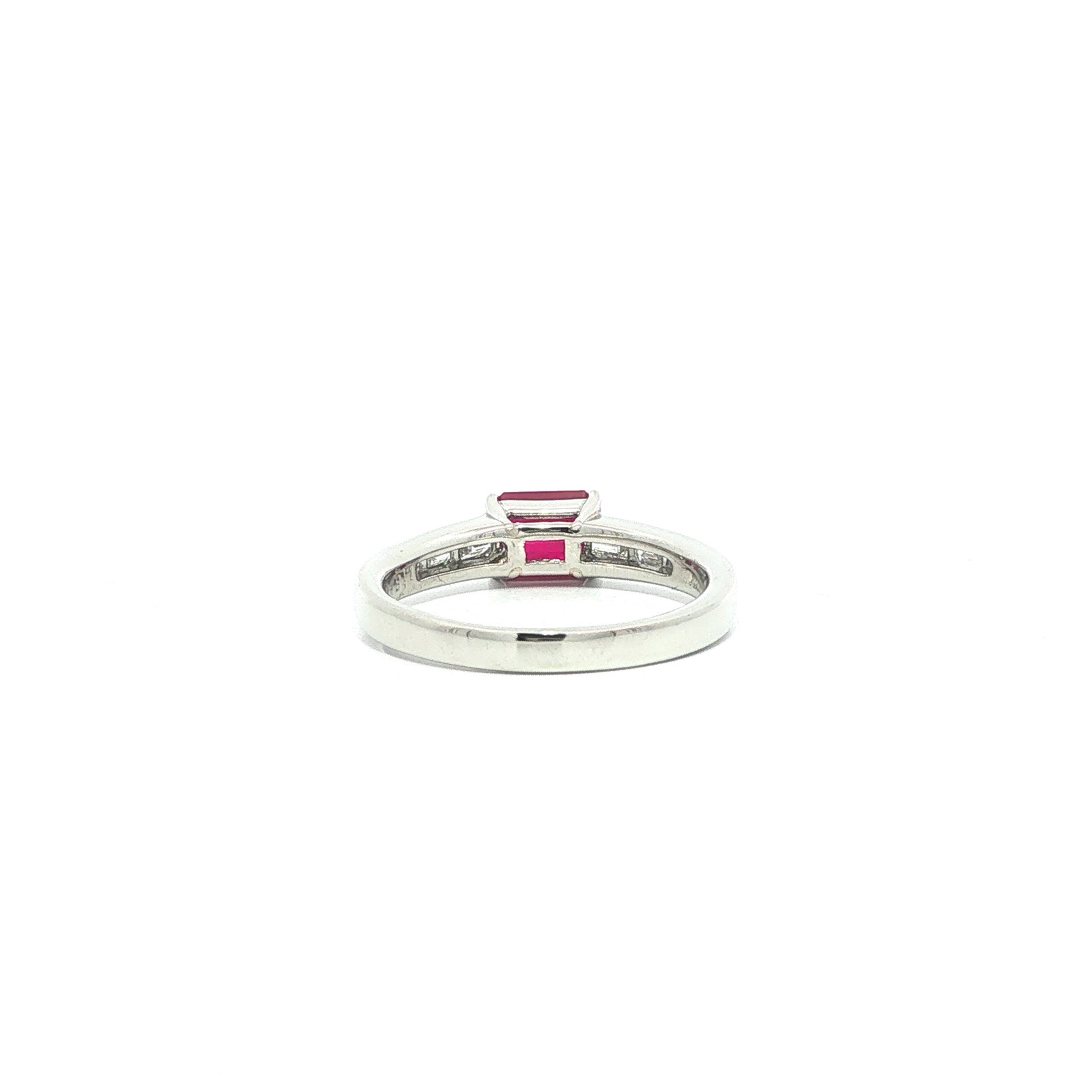 Platinum GIA Burma Ruby w/ Baguette Diamond Ring - 6