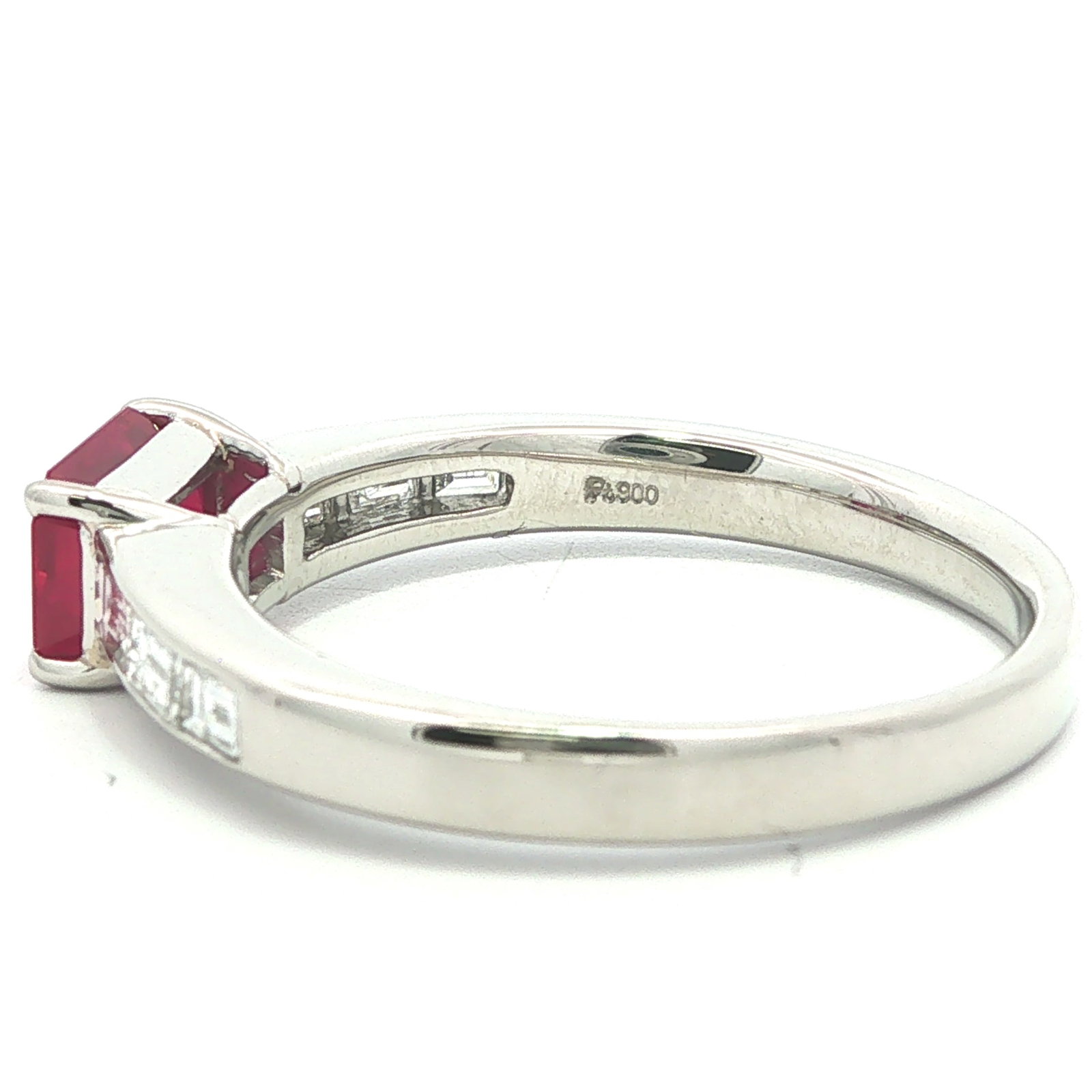 Platinum GIA Burma Ruby w/ Baguette Diamond Ring - 7