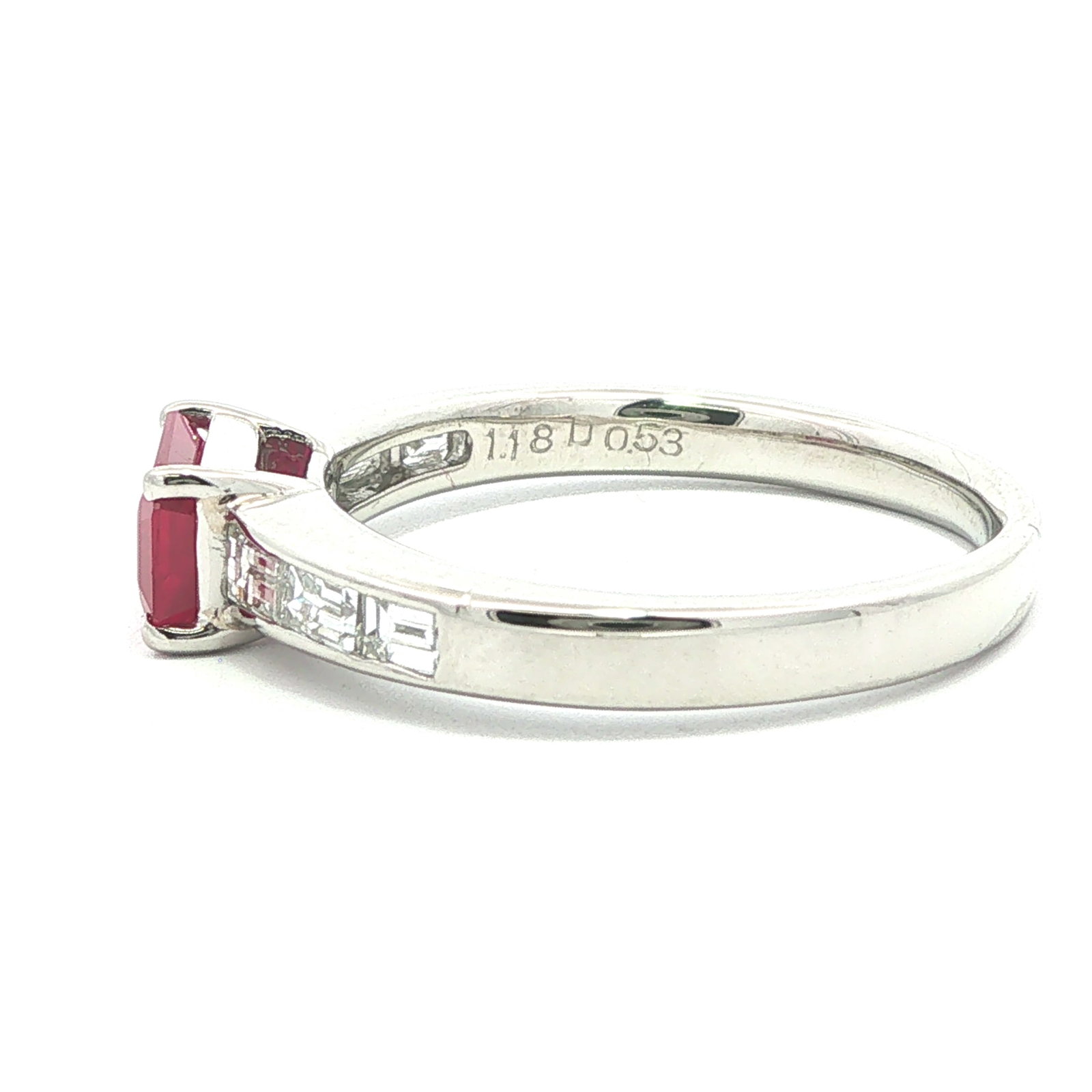 Platinum GIA Burma Ruby w/ Baguette Diamond Ring - 8