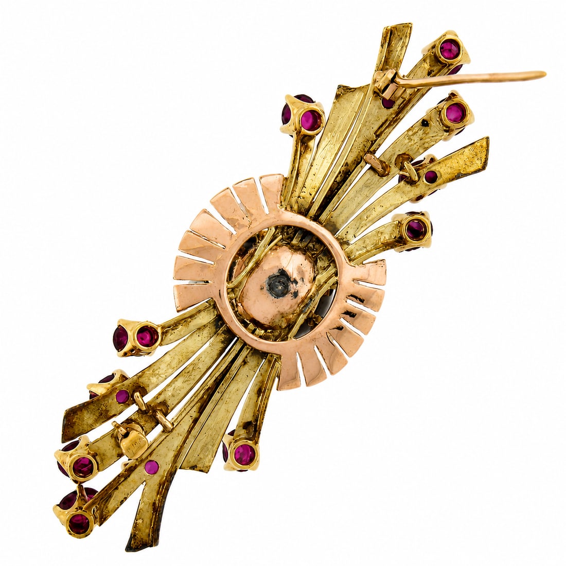 Gold Cabochon Ruby & 0.25ctw Diamond Spray Pin Brooch - 5