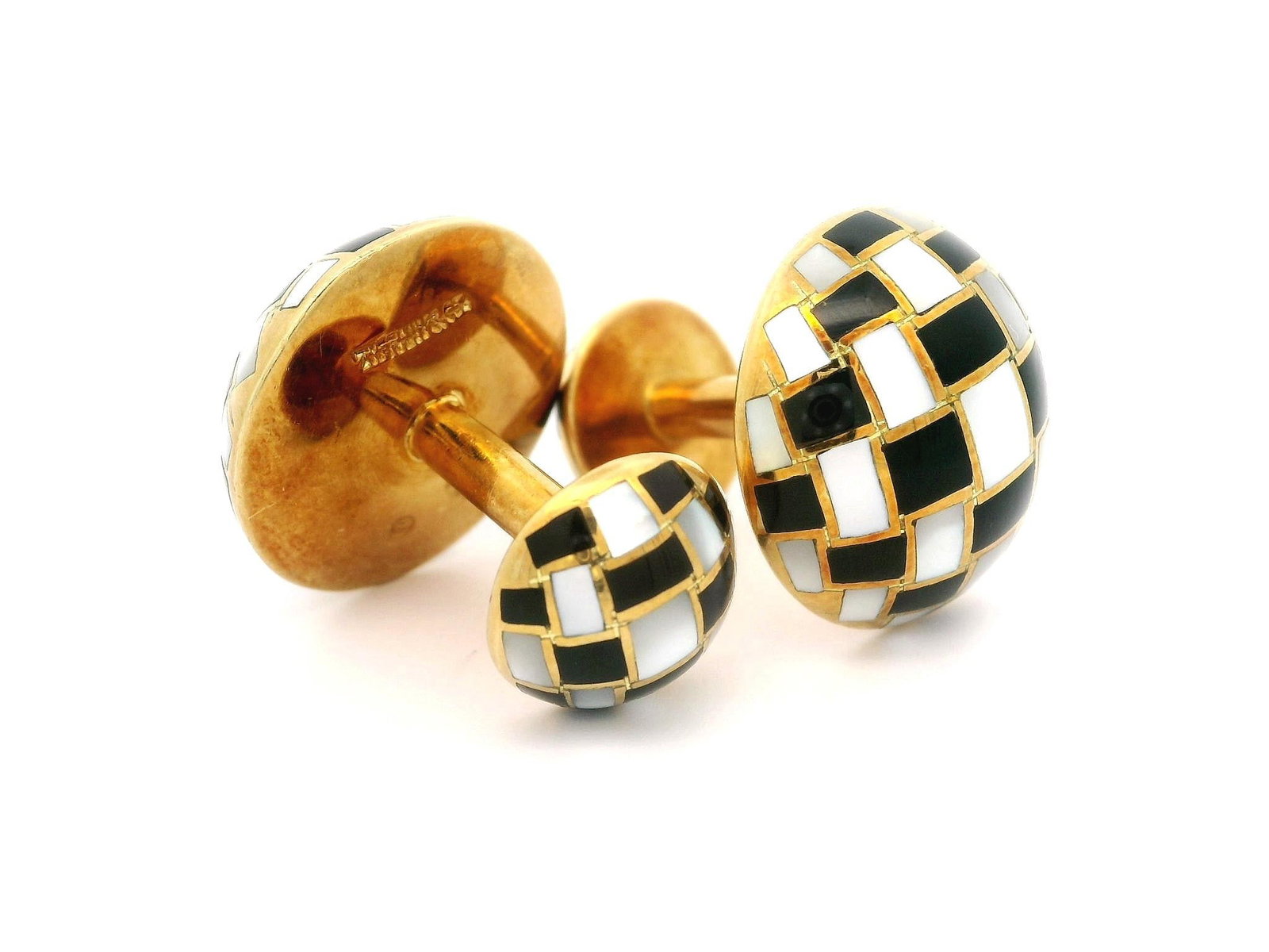 Tiffany & Co 18k Gold MOP Black Onyx Round Cufflinks - 3