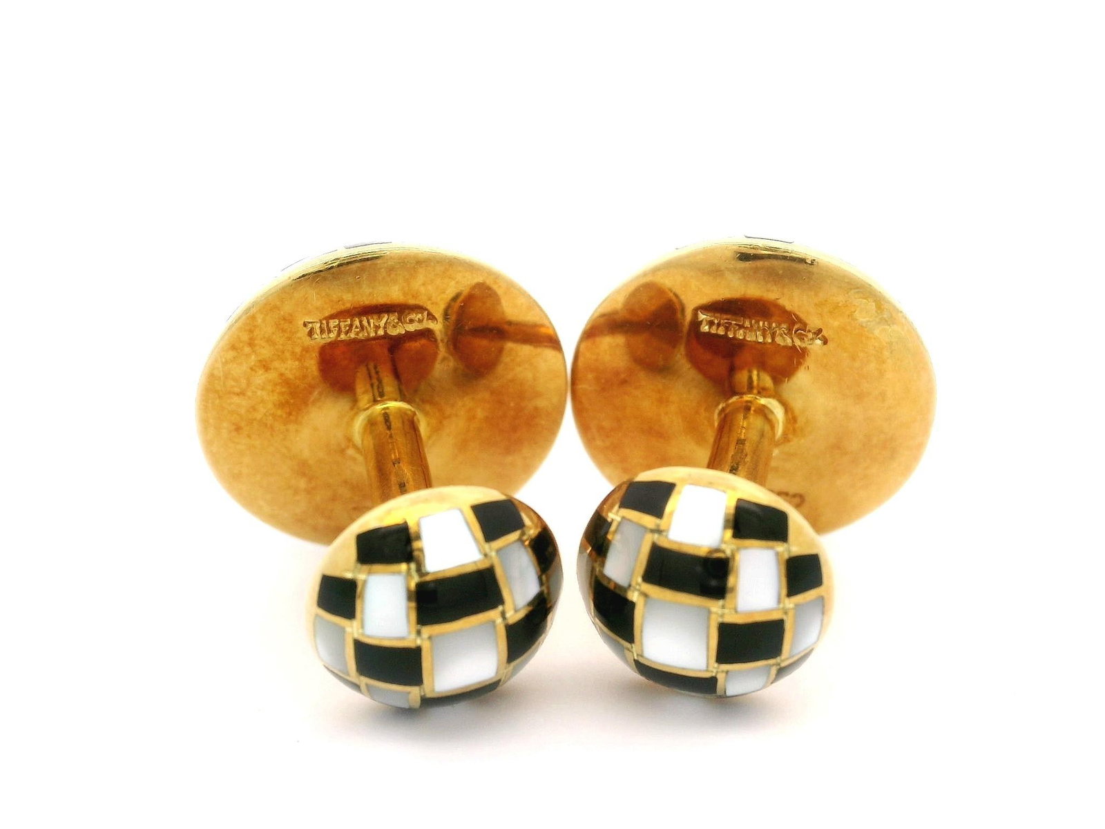 Tiffany & Co 18k Gold MOP Black Onyx Round Cufflinks - 5